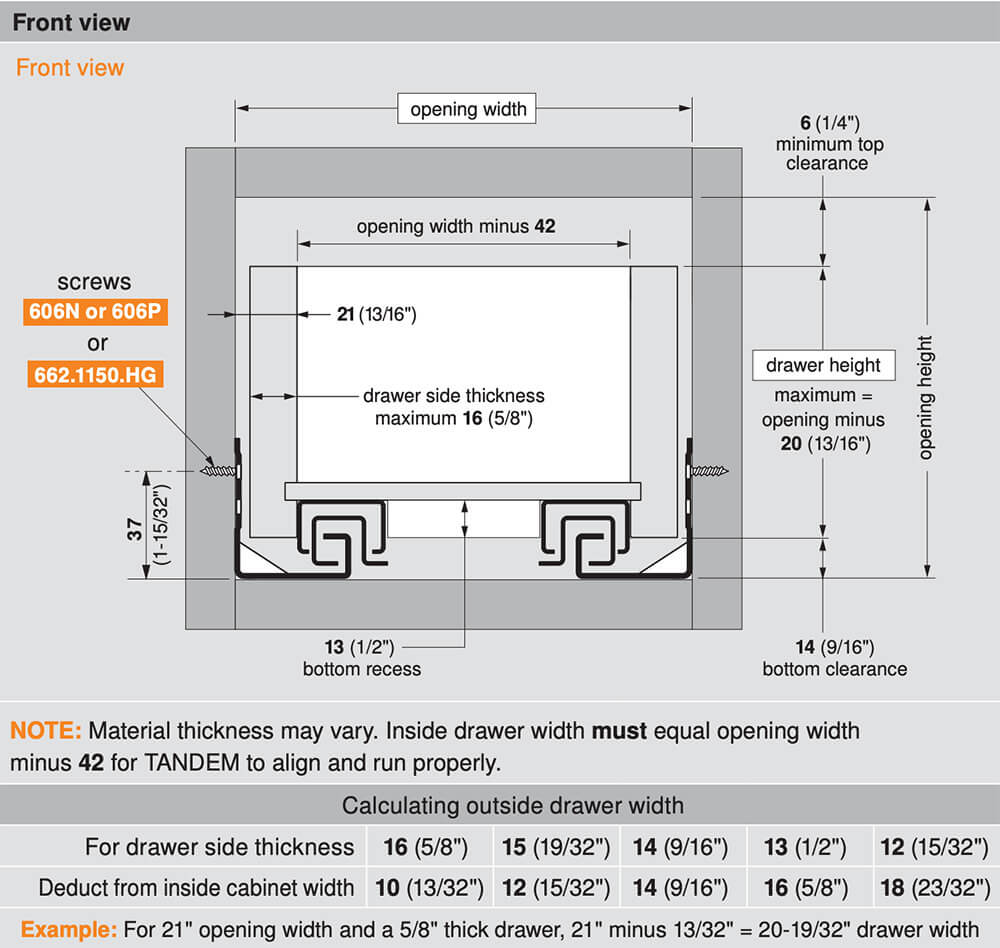 Blum Tandem 563H Drawer Specs 